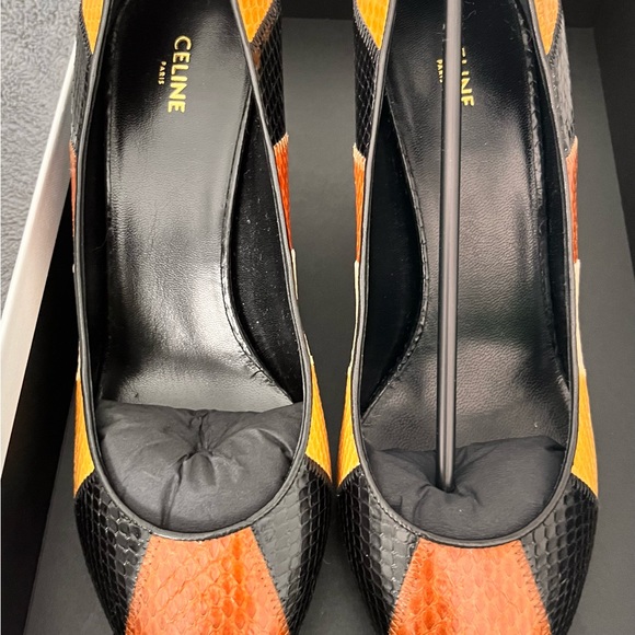 Celine Snakeskin Colorblock Pattern Pumps - Picture 2 of 6